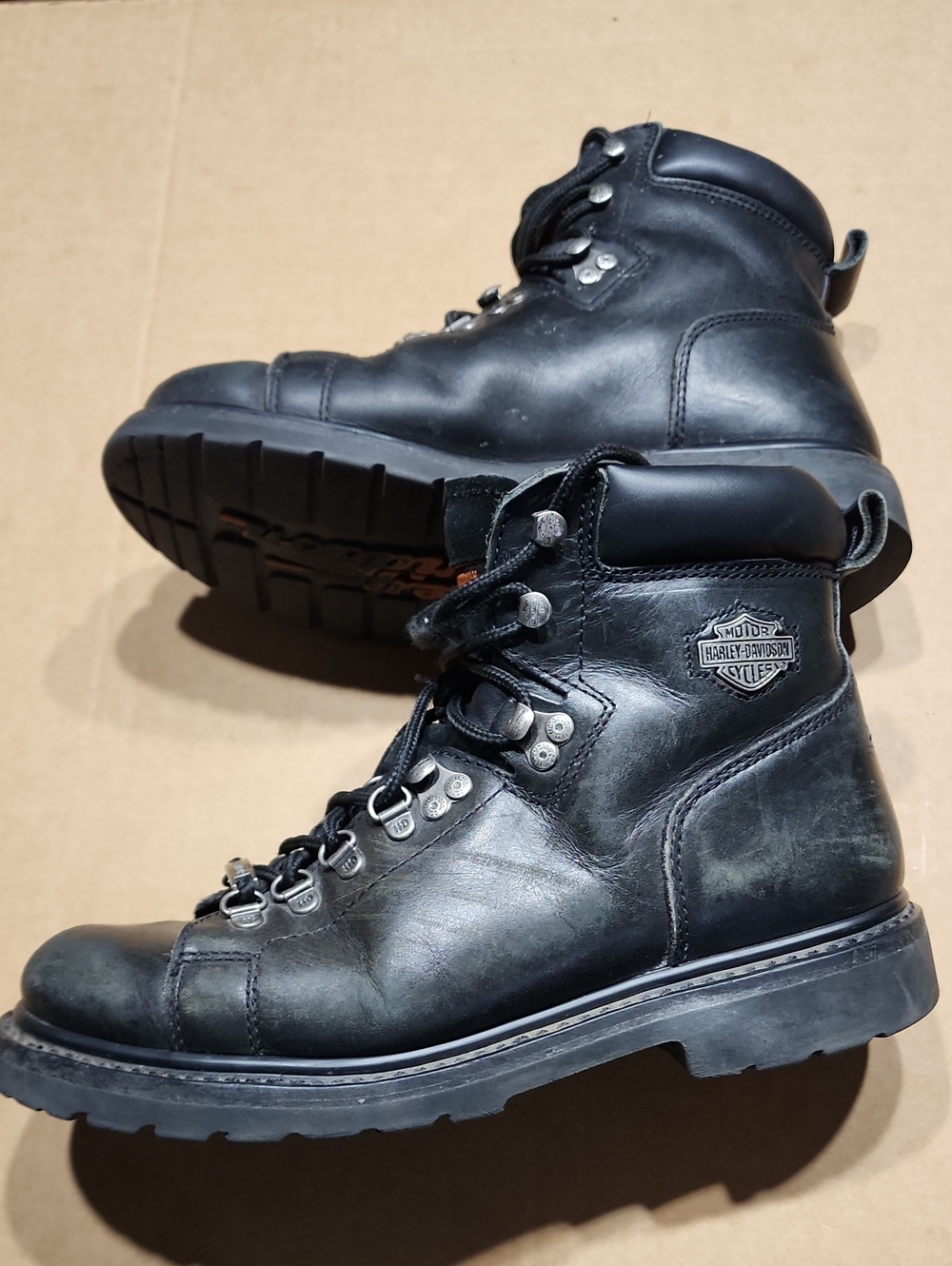 Harley-Davidson Black Leather Lace-Up Moto Ankle Boots